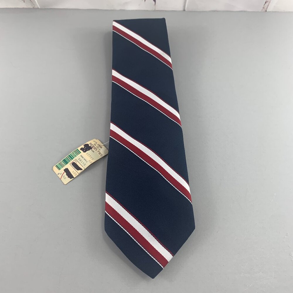 80's Mervyn's Pour Les Hommes Blue / Red / White Striped Men's Tie 4" x 56" Vtg